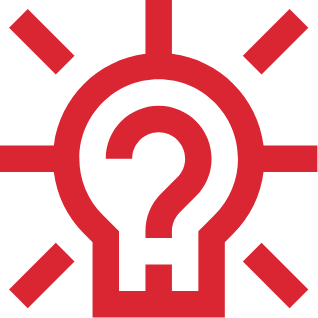 Icon illustration representing a lightbulb with a question mark inside