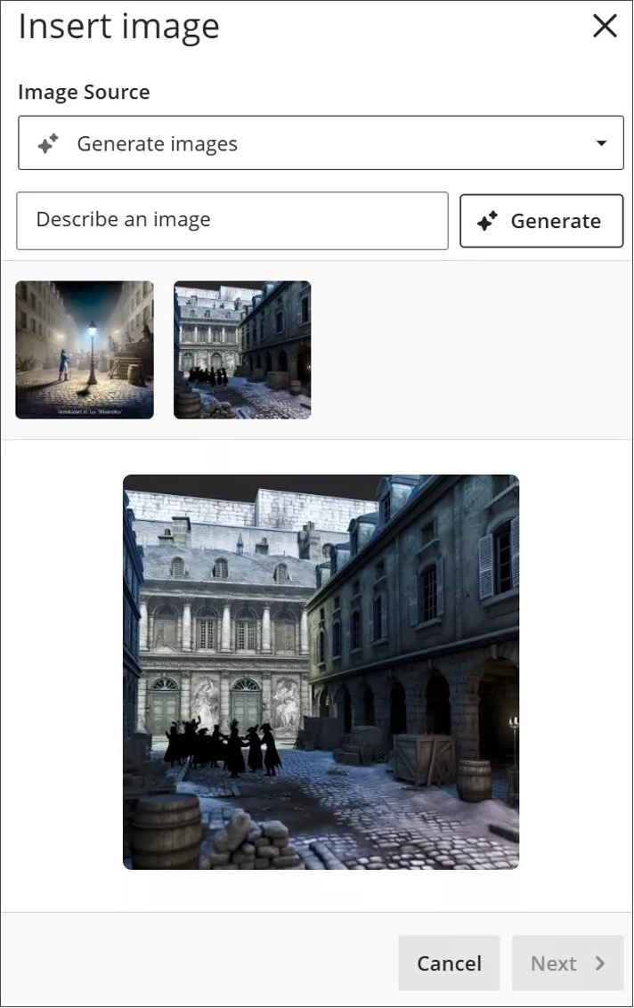 Image 1. The AI Design Assistant generates one image at a time and saves previously generated images.