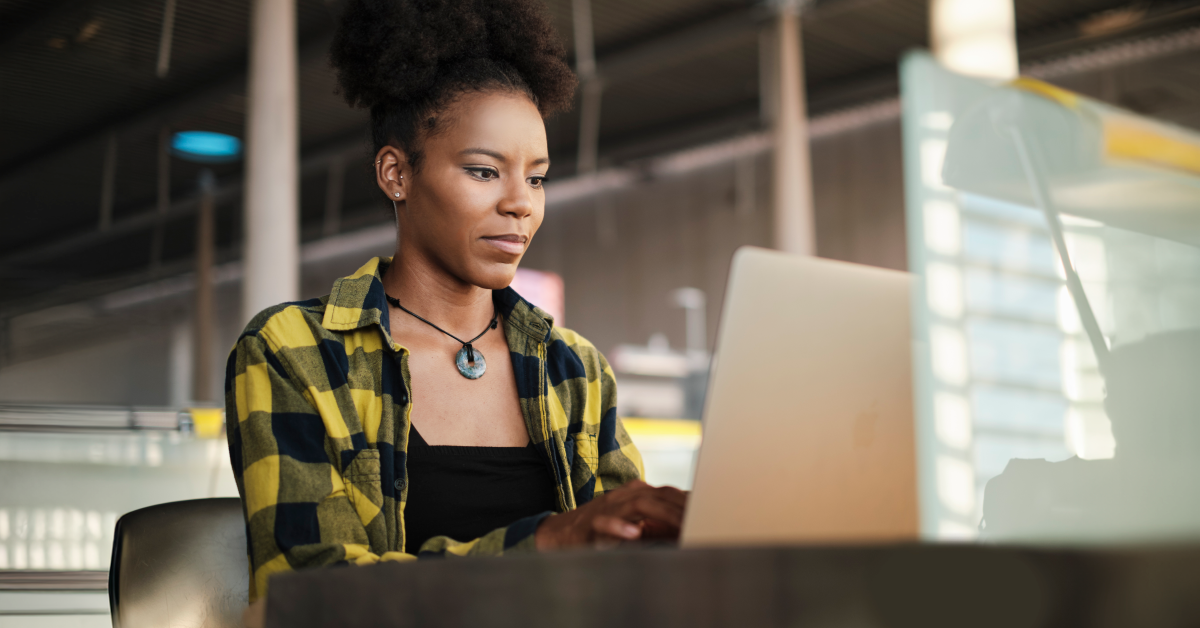 Woman working on a laptop