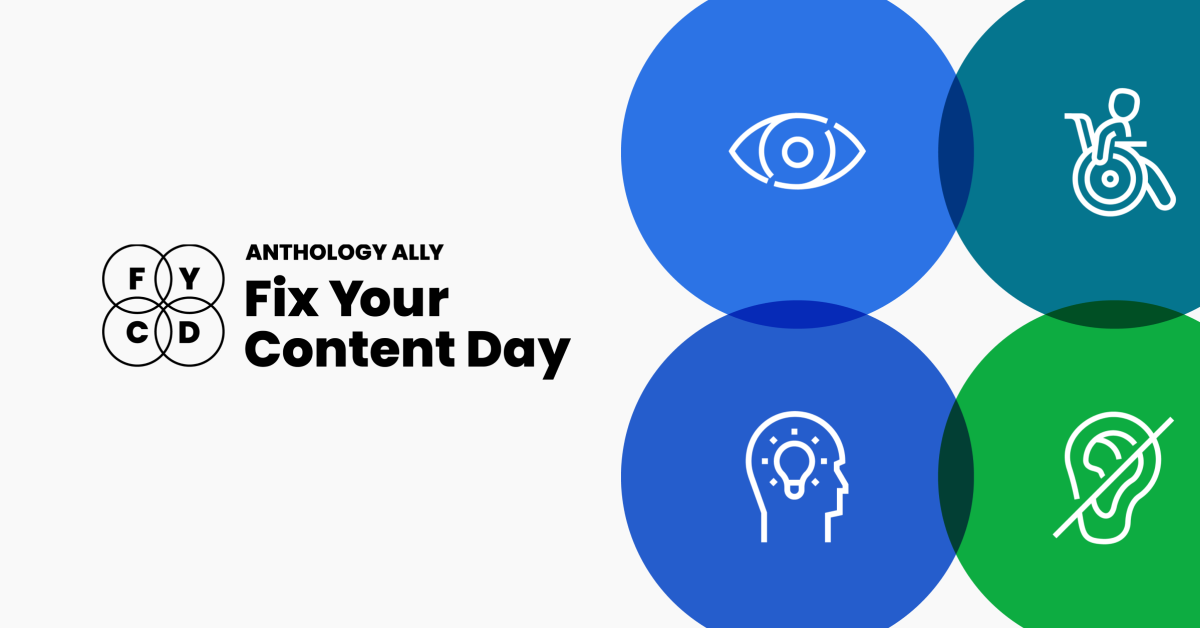 Fix Your Content Day logo and accessibility icons on a white background.