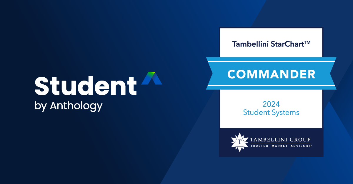 Two-part image showing the "Student by Anthology" logo on the left and a "Tambellini StarChart™ Commander 2024 Student Systems" certificate on the right.