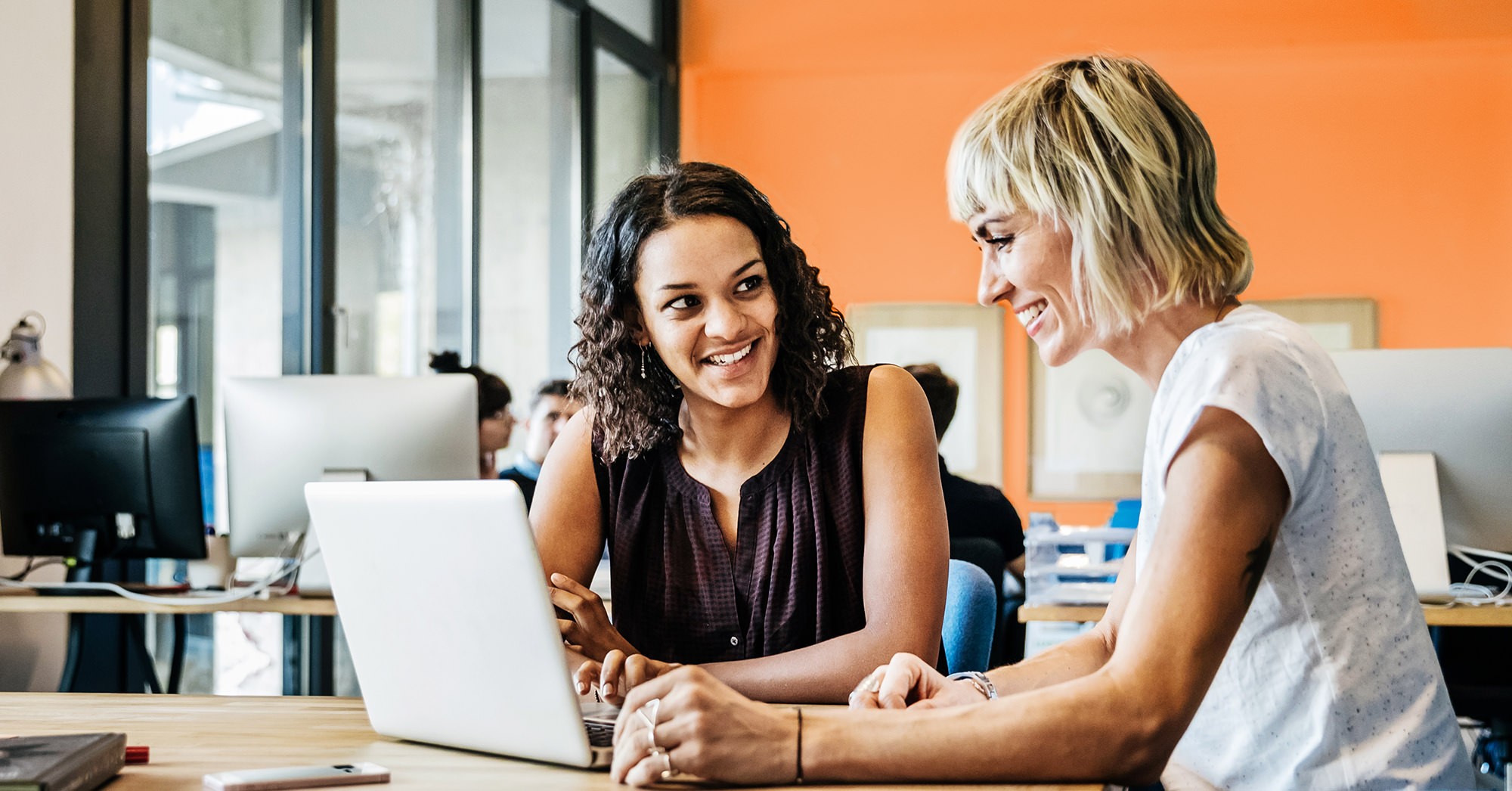 Photo of two women working at a laptop