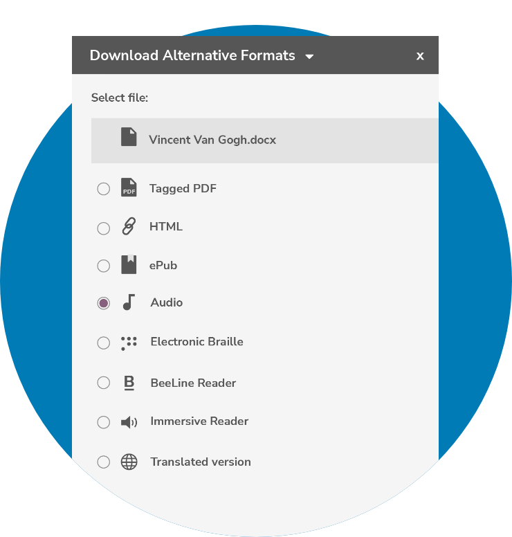 Screenshot of the Anthology Ally download alternative formats screen