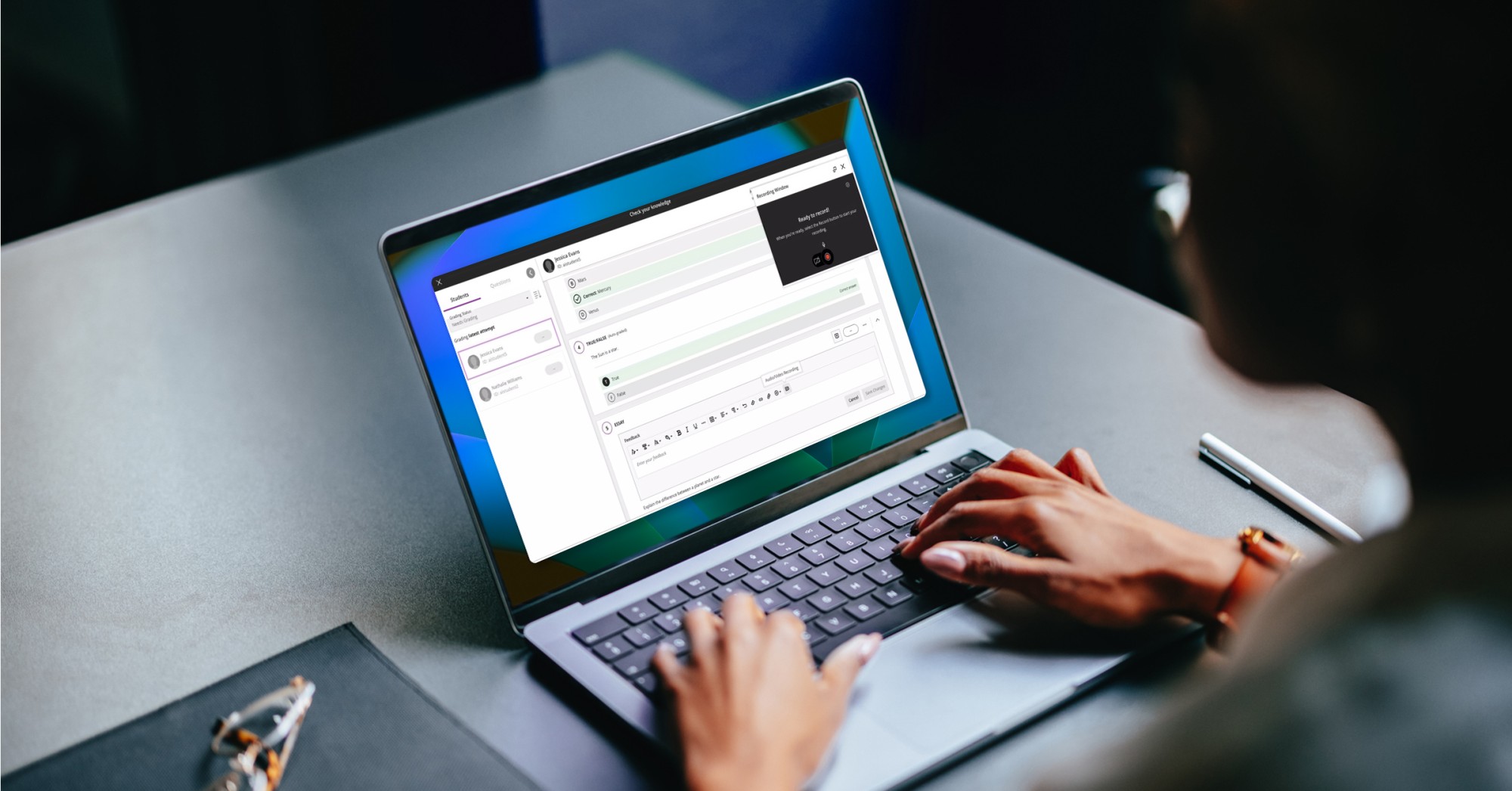 Woman working on a laptop